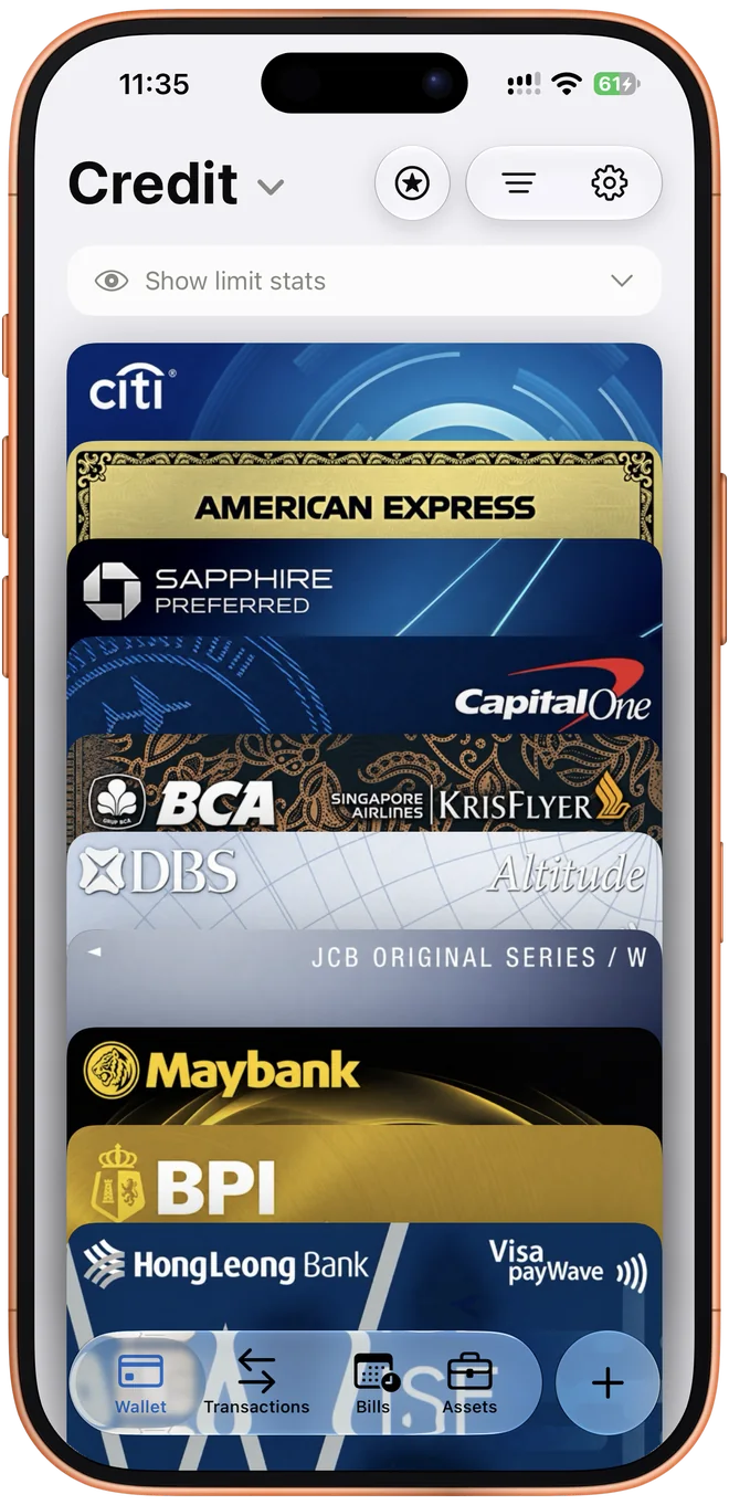 Wallet showing cards with their real designs